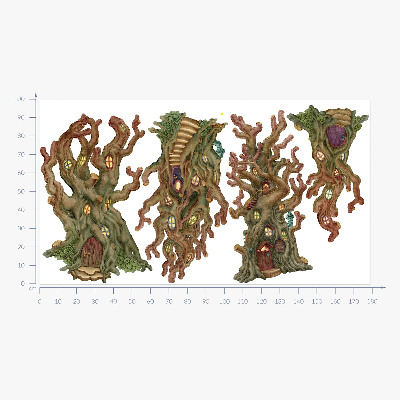Wall sticker 100x179 Forest fairy-tale houses in trees in a cartoon style