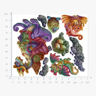 Wall sticker 100x122 Colorful dragons fairy tale family in illustrative style