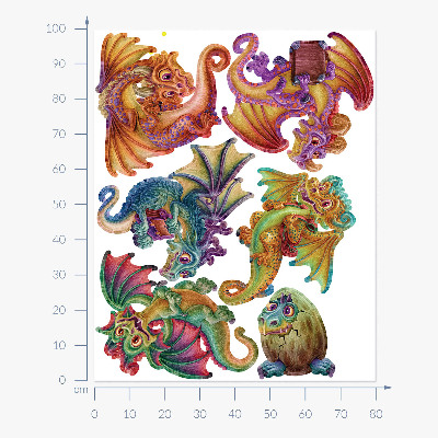 Wall sticker 100x80 Colorful dragons in a cartoon fairy tale aesthetic