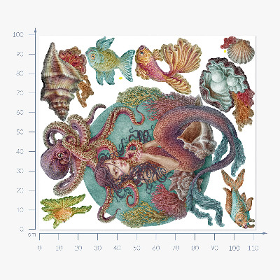Wall sticker 100x112 Mermaid made of shells in a cartoon style