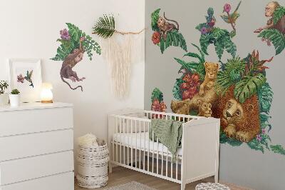 Wall sticker 100x158 Safari exotic beasts in tropical jungle cartoon style