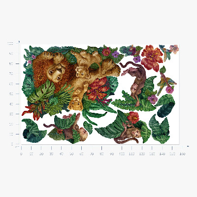 Wall sticker 100x158 Safari exotic beasts in tropical jungle cartoon style