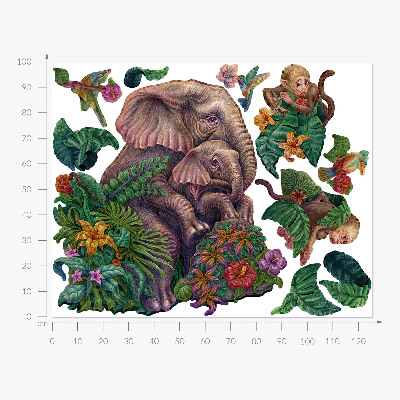 Wall sticker 100x126 Wild animals and the tropics in a cartoon version