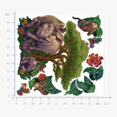Wall sticker 100x108 Wild animals and safari vegetation in drawings