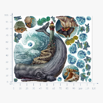 Wall sticker 100x118 An underwater fairy tale with a lantern and animals