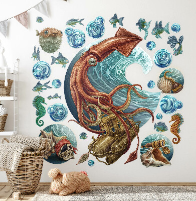 Wall sticker 100x101 Magical land of underwater creatures in drawing