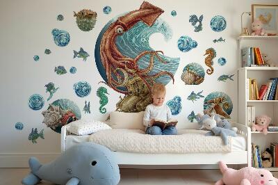 Wall sticker 100x101 Magical land of underwater creatures in drawing