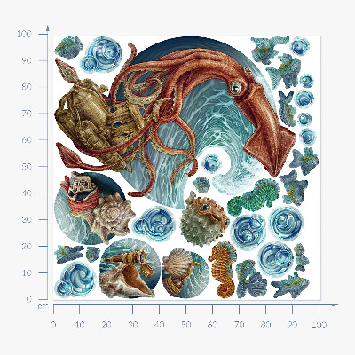 Wall sticker 100x101 Magical land of underwater creatures in drawing