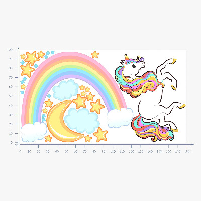 Wall sticker 100x179 Colorful unicorn in the rainbow sky