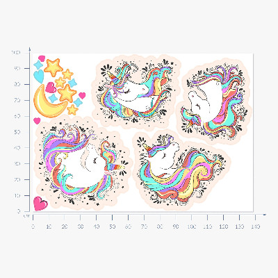 Wall sticker 100x139 Colorful charming unicorns with stars and moon