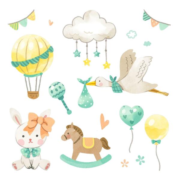 Wall sticker 100x178 Adorable pastel toys in a watercolor style