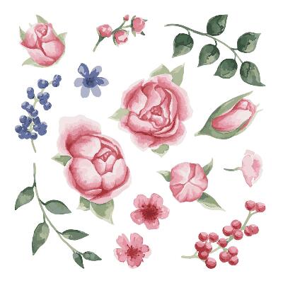Wall sticker 100x128 Floral watercolors with peonies in pastel tones