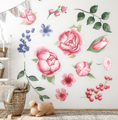 Wall sticker 100x128 Floral watercolors with peonies in pastel tones