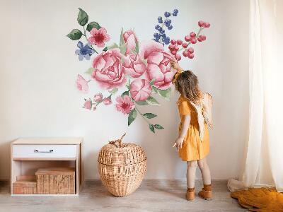 Wall sticker 100x128 Floral watercolors with peonies in pastel tones