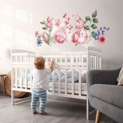 Wall sticker 100x128 Floral watercolors with peonies in pastel tones