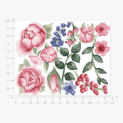 Wall sticker 100x128 Floral watercolors with peonies in pastel tones