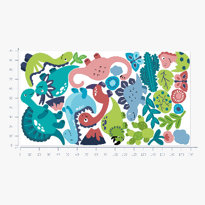 Wall sticker 100x180 Cheerful dinosaurs in a pastel palette