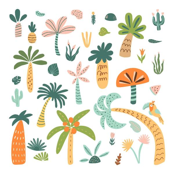 Wall sticker 100x140 Tropical trees in pastel shades