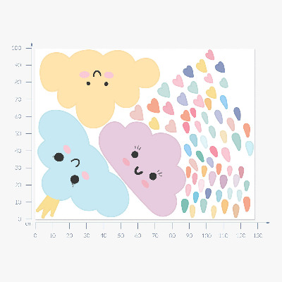 Wall sticker 100x128 Cheerful clouds with rain in pastel shades