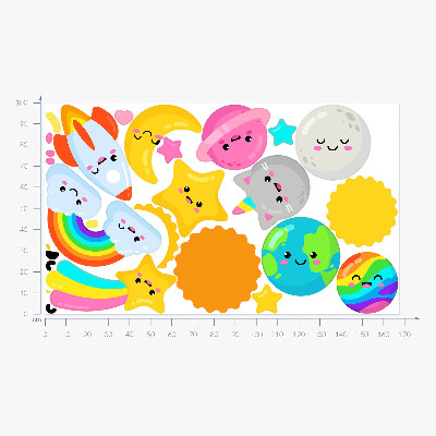 Wall sticker 100x168 Rainbow space theme with rocket and planets