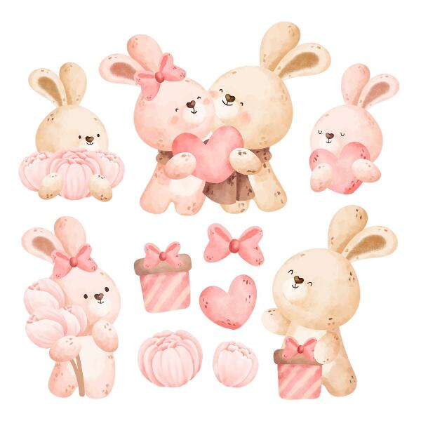 Wall sticker 100x138 Adorable bunnies in a pastel family