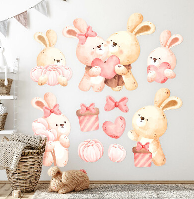 Wall sticker 100x138 Adorable bunnies in a pastel family