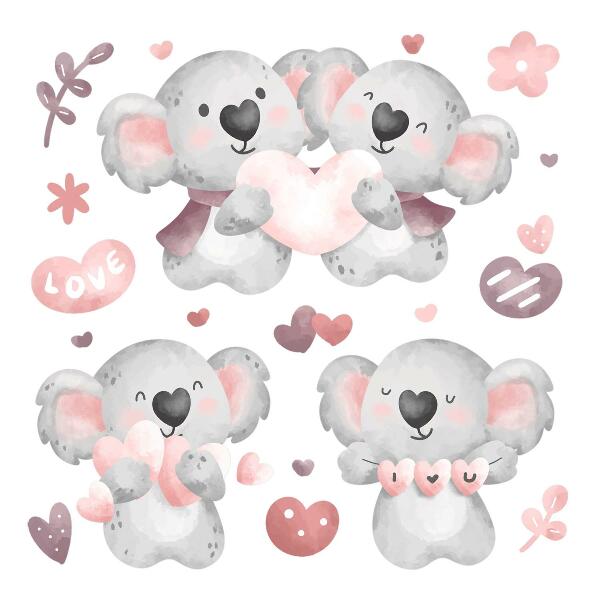 Wall sticker 100x141 Pastel cute koalas in watercolor style