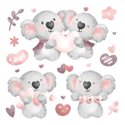 Wall sticker 100x141 Pastel cute koalas in watercolor style