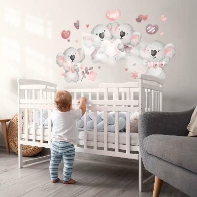 Wall sticker 100x141 Pastel cute koalas in watercolor style