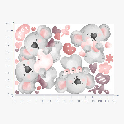 Wall sticker 100x141 Pastel cute koalas in watercolor style