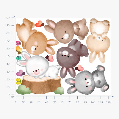 Wall sticker 100x124 Pastel bunnies and butterflies in a forest style