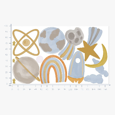 Wall sticker 100x167 Cosmic illustration of planets and stars in pastels