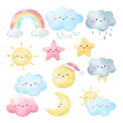 Wall sticker 100x148 Nature pastel sky motifs in watercolor style
