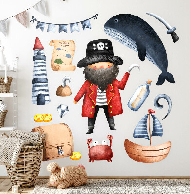 Wall sticker 100x138 Pirate world in pastel watercolors