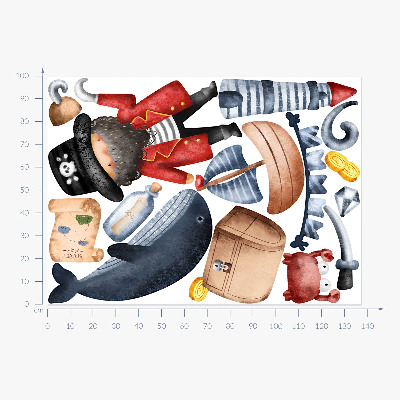 Wall sticker 100x138 Pirate world in pastel watercolors