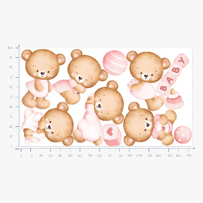 Wall sticker 100x175 Pastel watercolor teddy bears in a charming version