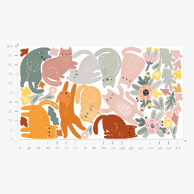 Wall sticker 100x176 Pastel cats and plants in boho style