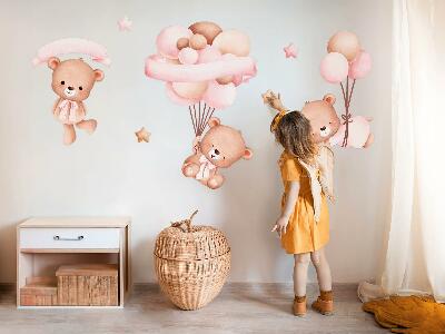 Wall sticker 100x145 Teddy bears with balloons in pastel watercolor