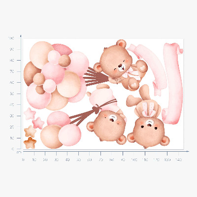 Wall sticker 100x145 Teddy bears with balloons in pastel watercolor