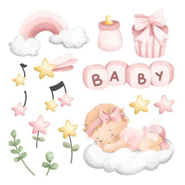 Wall sticker 100x142 Pastel watercolor decorations for a little princess