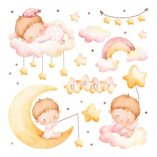 Wall sticker 100x133 Sweet babies on the clouds
