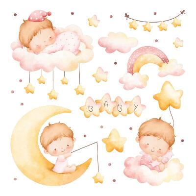 Wall sticker 100x133 Sweet babies on the clouds