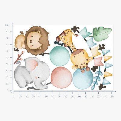 Wall sticker 100x153 Pastel cute animals with boho balloons