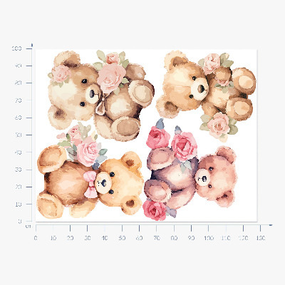 Wall sticker 100x128 Teddy bears with flowers in a watercolor style