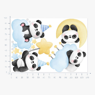 Wall sticker 100x141 Cute pandas on pastel sky in watercolor
