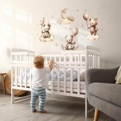 Wall sticker 100x148 Beige teddy bears in the clouds with boho balloons