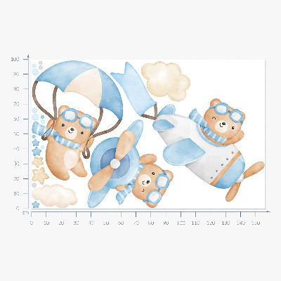 Wall sticker 100x157 Cute teddy bears in a pastel watercolor sky