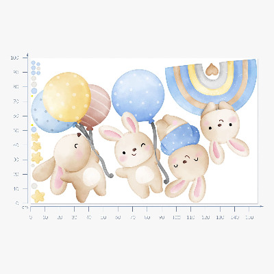 Wall sticker 100x156 Bunnies with balloons in a pastel rainbow