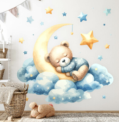 Wall sticker 100x95 Cute teddy bear on the moon in the clouds and stars
