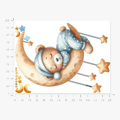 Wall sticker 100x132 Sleeping teddy bear on the moon in pastel space